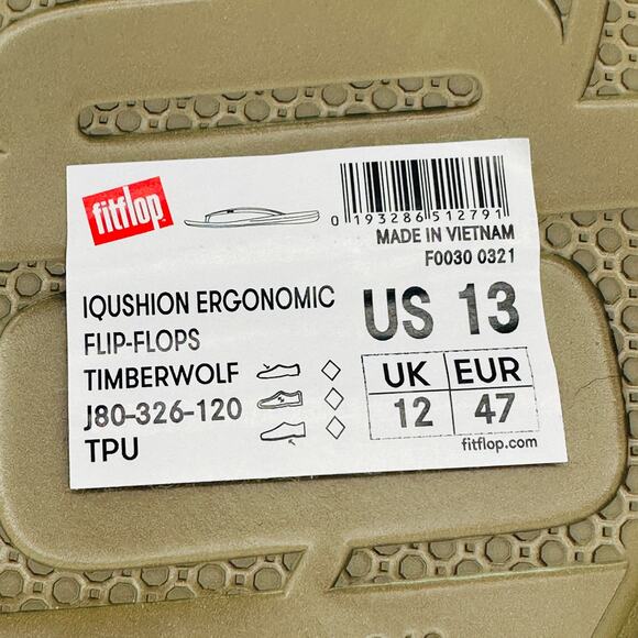 FitFlop Men's IQushion Ergonomic Thong Flip Flop Sandals Timberwolf Size 13 - Picture 12 of 12